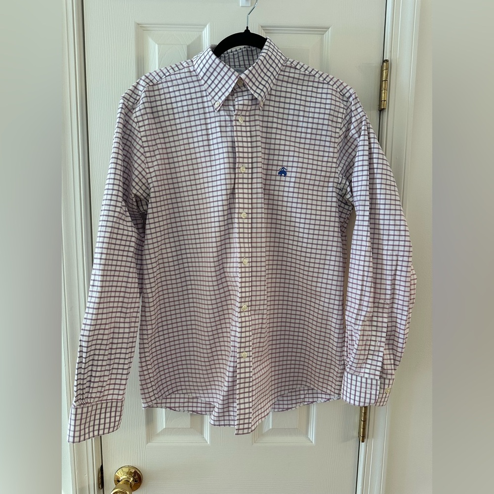 Brooks Brothers Purple and White Plaid Button down shirt. Size Medium